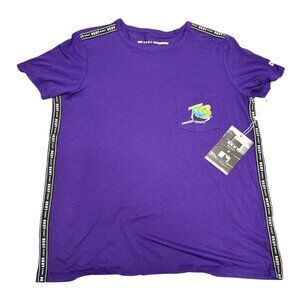 DKNY Sport Purple Tampa Bay Rays Logo Womens Pocket T Shirt Side Tape Size Large